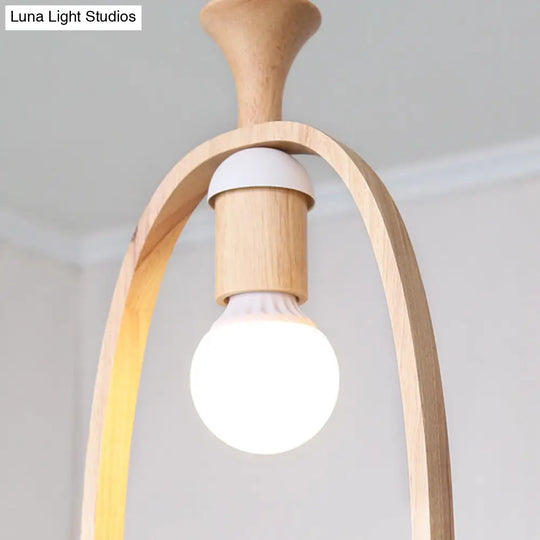 Wooden Pendant Light With Open Bulb Style And White Pigeon Design - 1 Head Hanging Lamp For