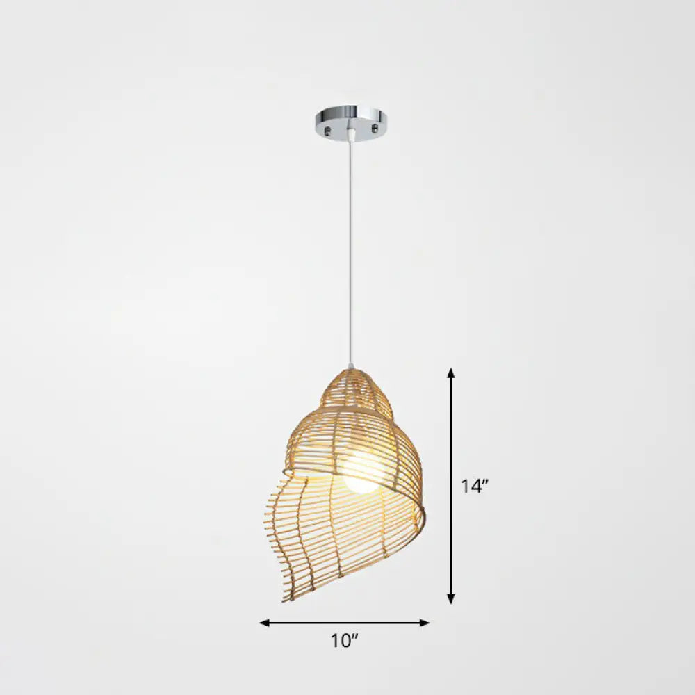 Wooden Rattan Asian Ceiling Pendant Light - Spiral Shell Design For Dining Room Wood / Small