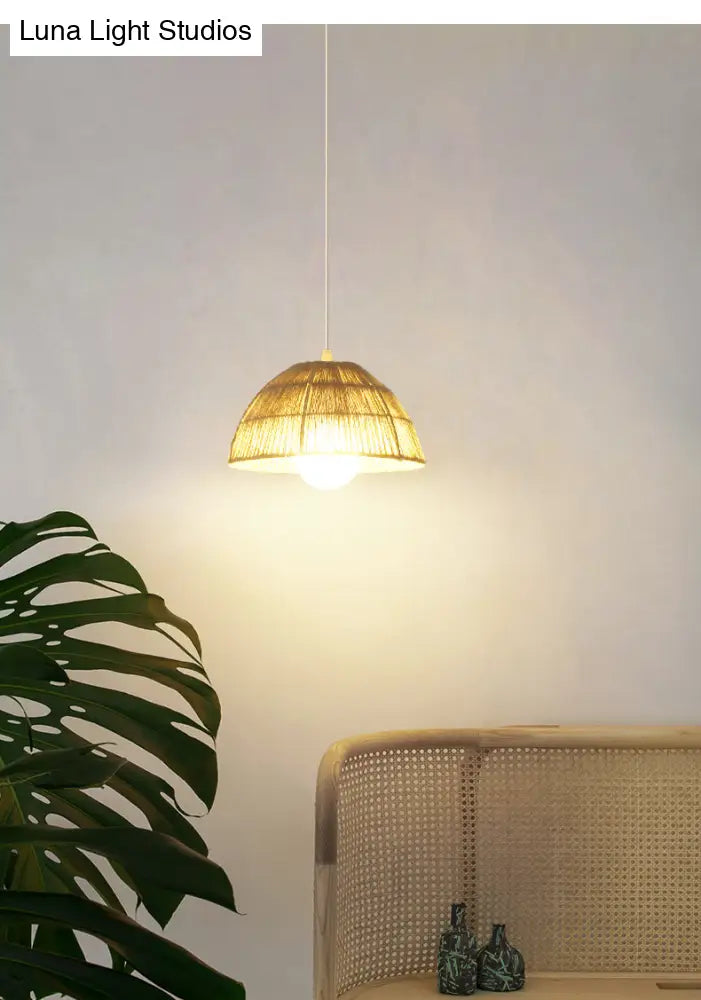 Wooden Rattan Dome Pendant Light With Asian-Inspired Suspended Design