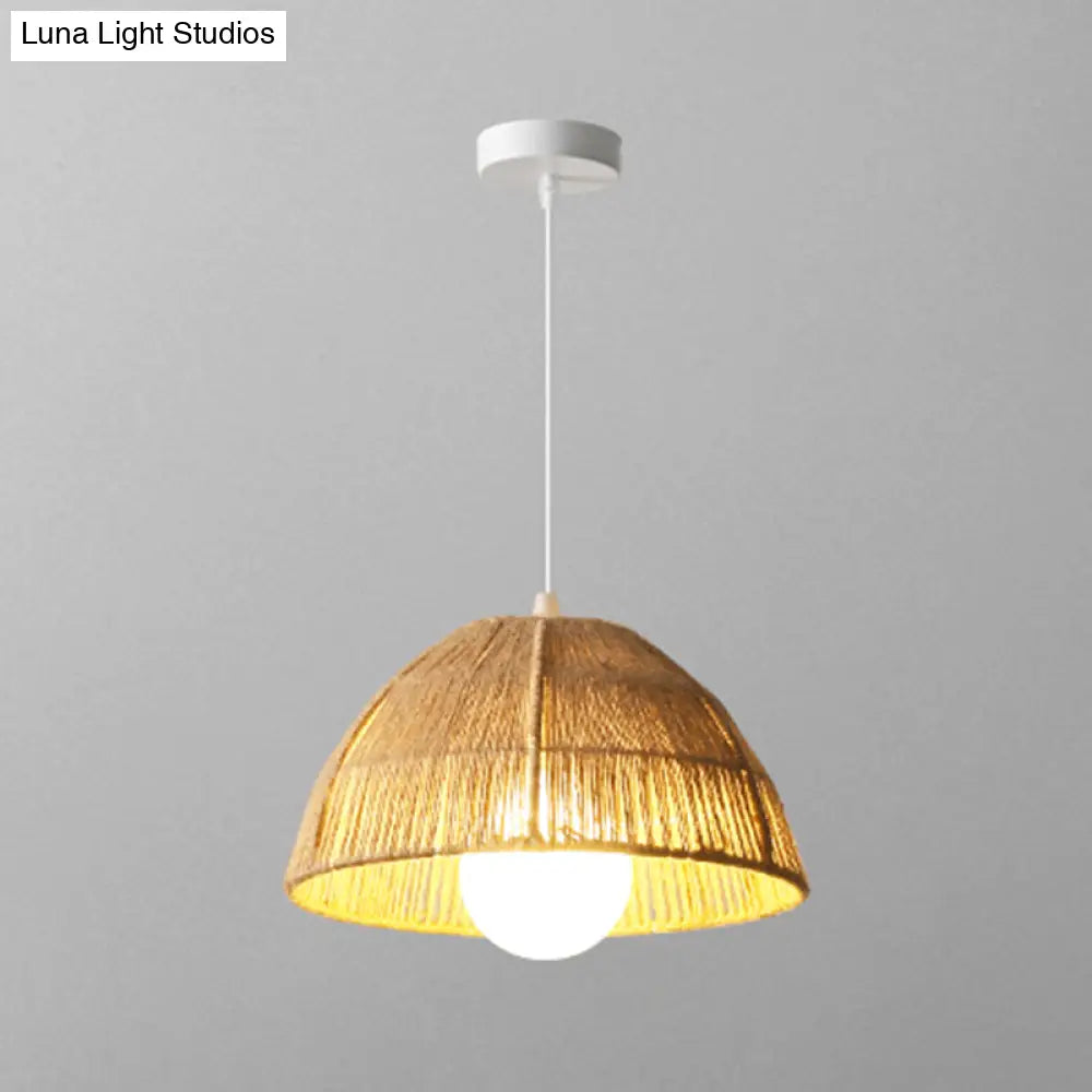 Wooden Rattan Dome Pendant Light With Asian-Inspired Suspended Design