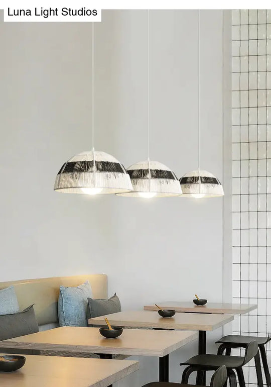 Wooden Rattan Dome Pendant Light With Asian-Inspired Suspended Design