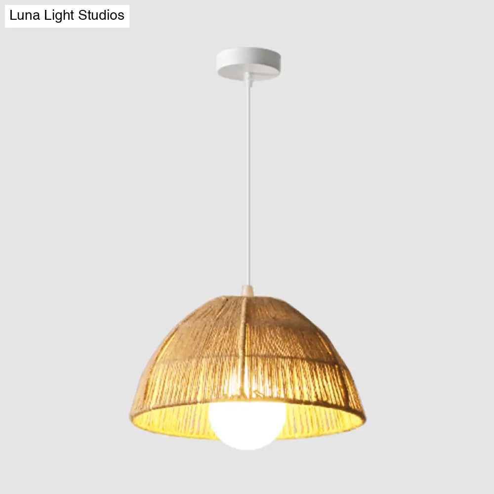 Wooden Rattan Dome Pendant Light With Asian-Inspired Suspended Design