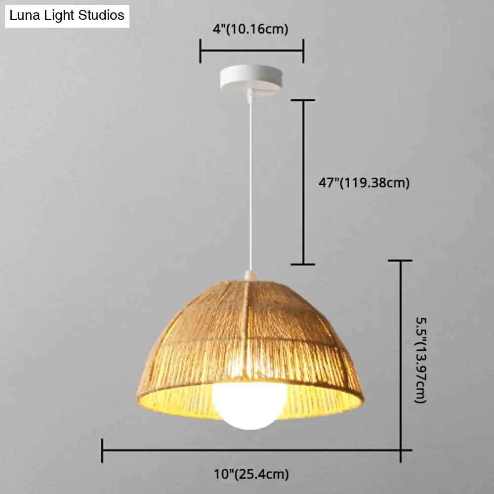 Wooden Rattan Dome Pendant Light With Asian-Inspired Suspended Design