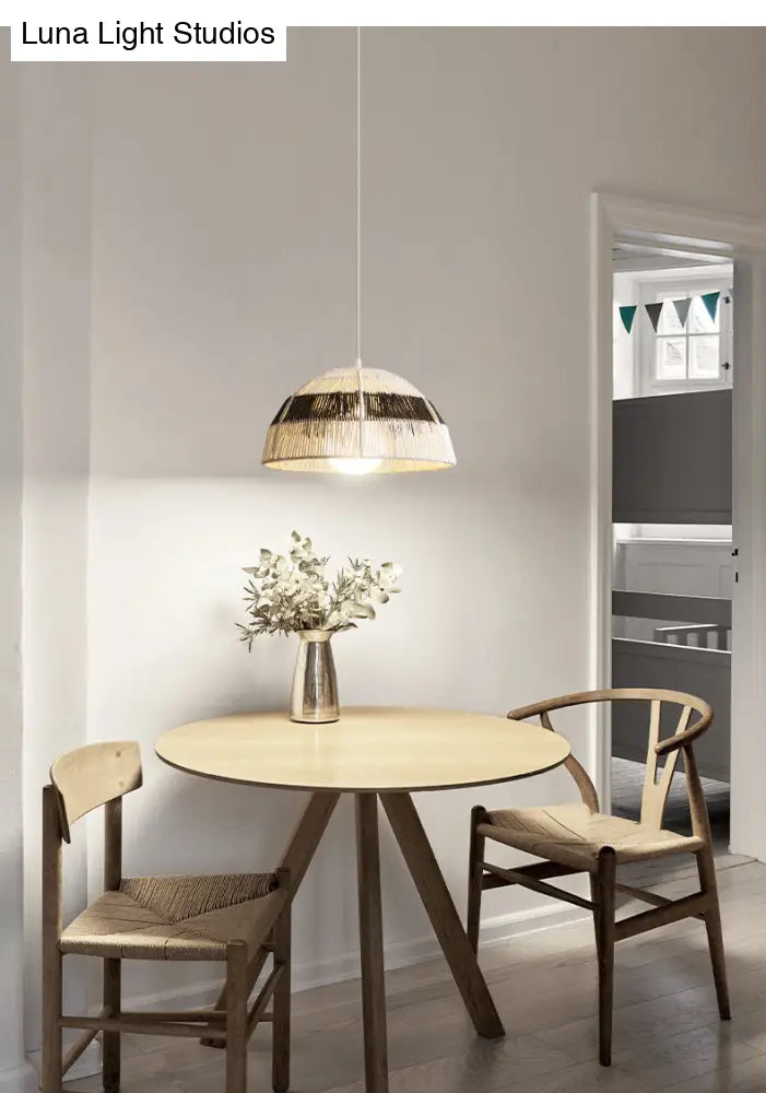 Wooden Rattan Dome Pendant Light With Asian-Inspired Suspended Design