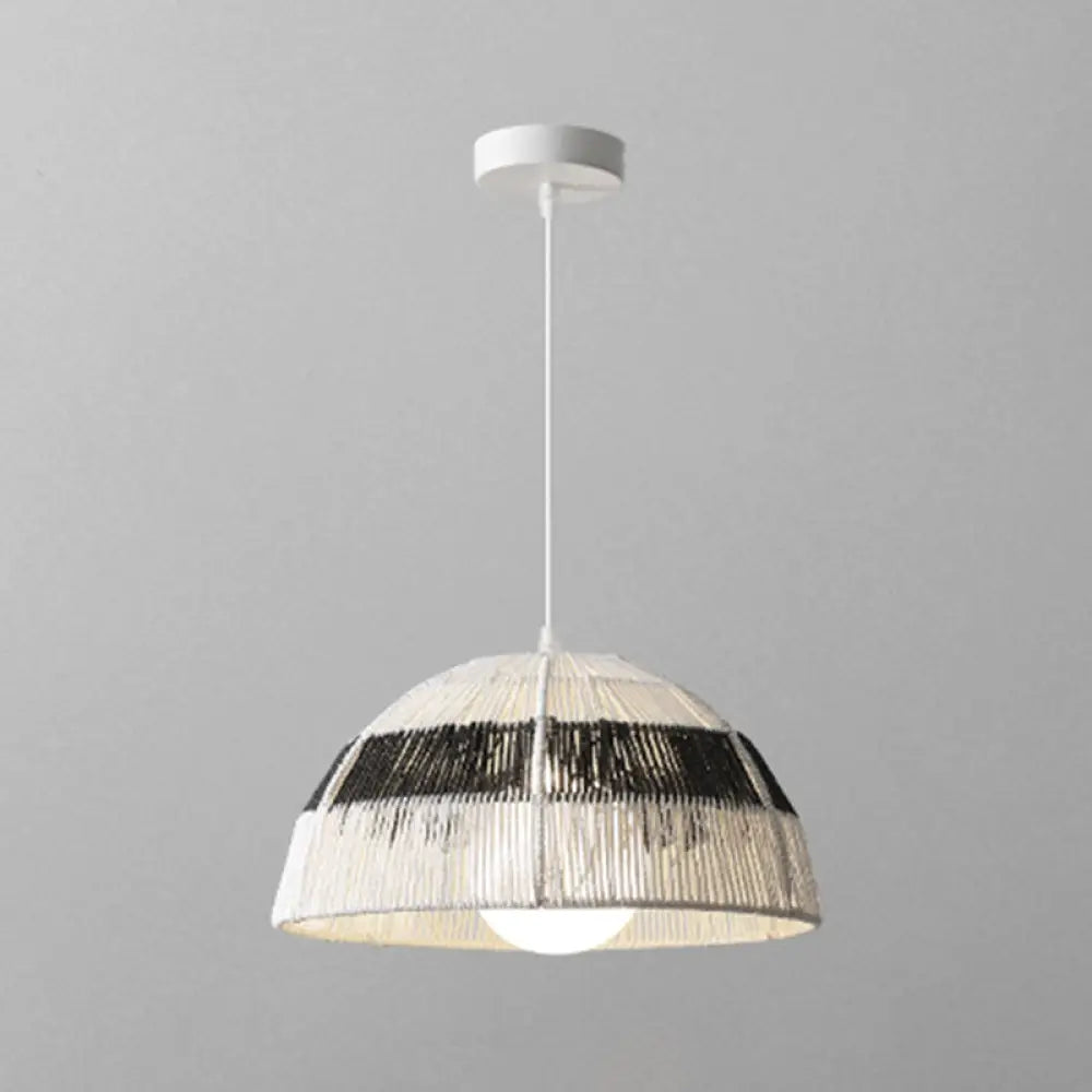 Wooden Rattan Dome Pendant Light With Asian-Inspired Suspended Design Black-White