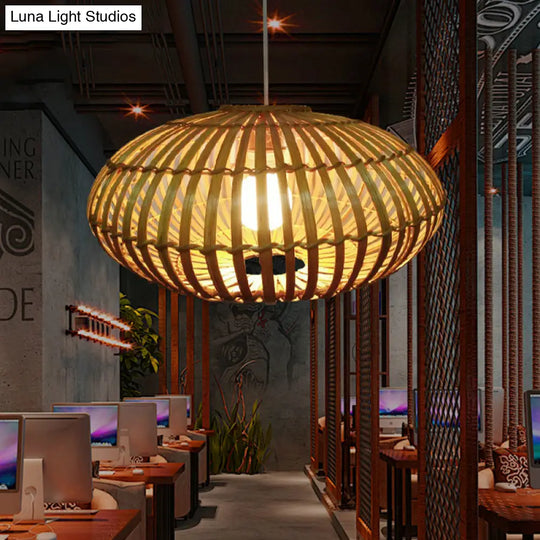 Wooden Restaurant Pendant Light With Bamboo Shade - Hanging Lamp Kit