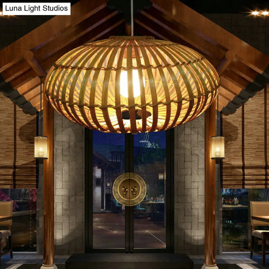 Wooden Restaurant Pendant Light With Bamboo Shade - Hanging Lamp Kit