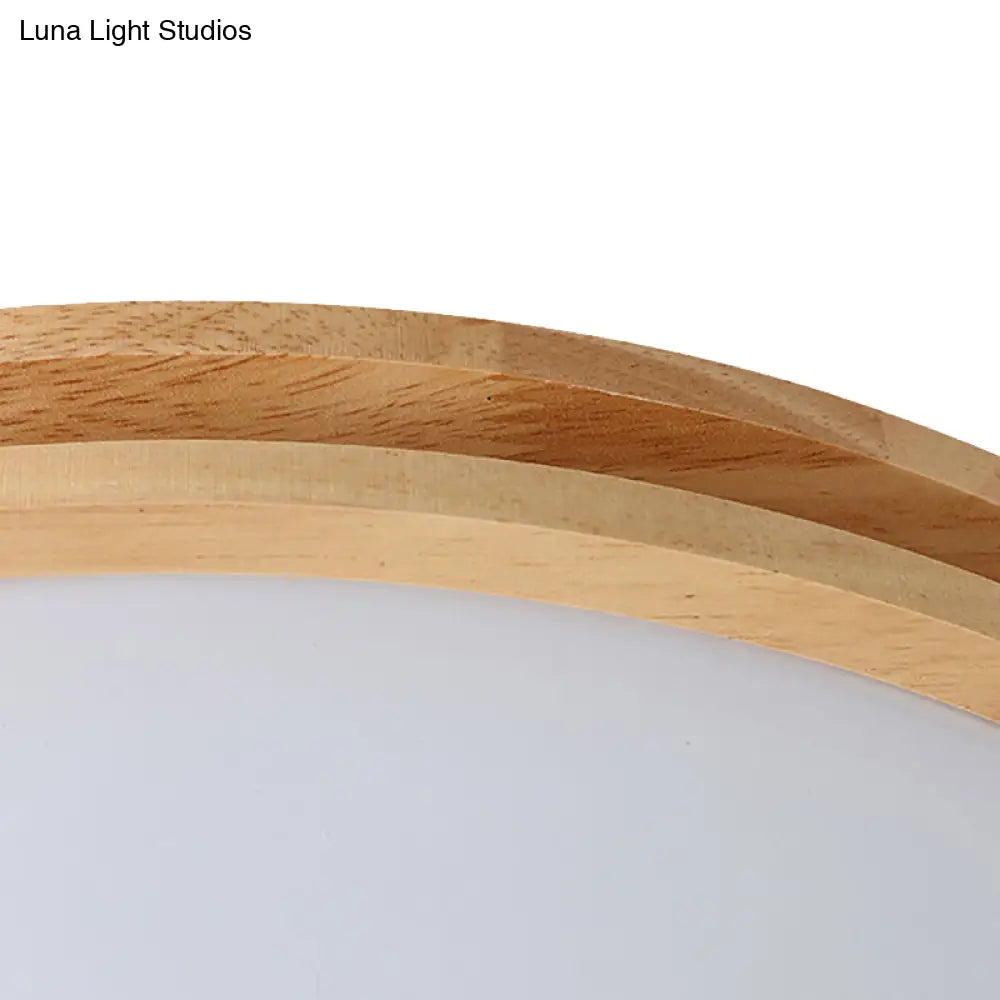 Wooden Round Flush Ceiling Lamp: 16/19.5 Wide Acrylic Simple Style Light For Dining Room