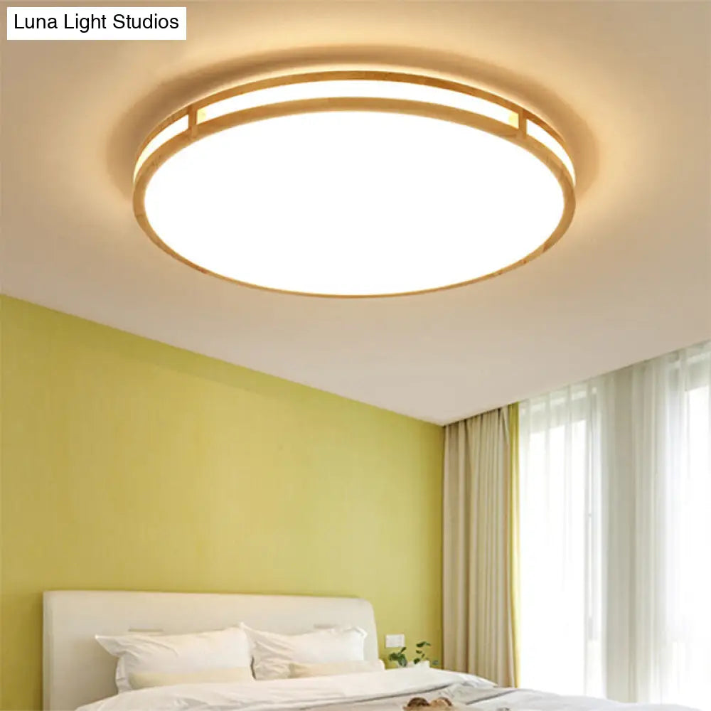Wooden Round Flush Ceiling Lamp: 16/19.5 Wide Acrylic Simple Style Light For Dining Room