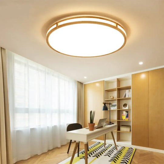 Wooden Round Flush Ceiling Lamp: 16’/19.5’ Wide Acrylic Simple Style Light For Dining Room Wood