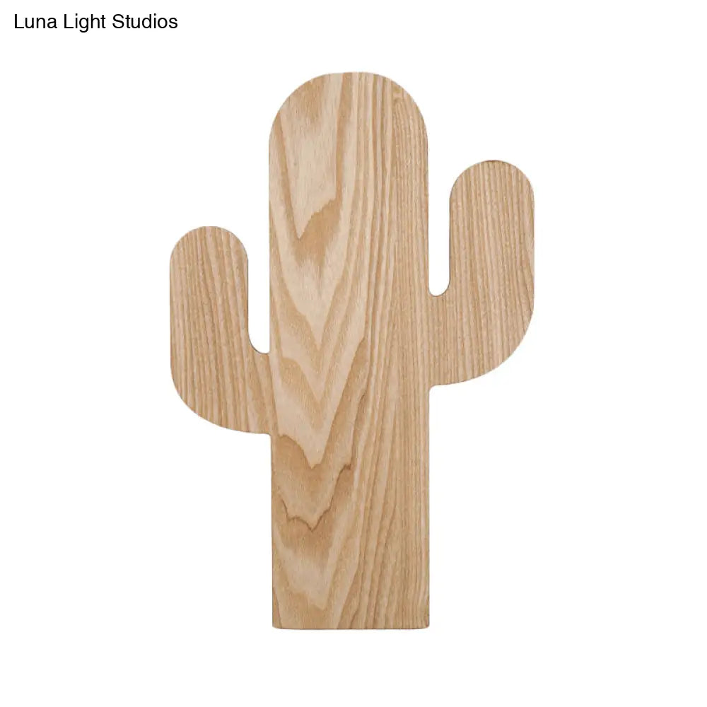 Wooden Shade Led Sconce Light For Bedroom - Wall Mounted In Beige Car/Pineapple/Cactus Designs