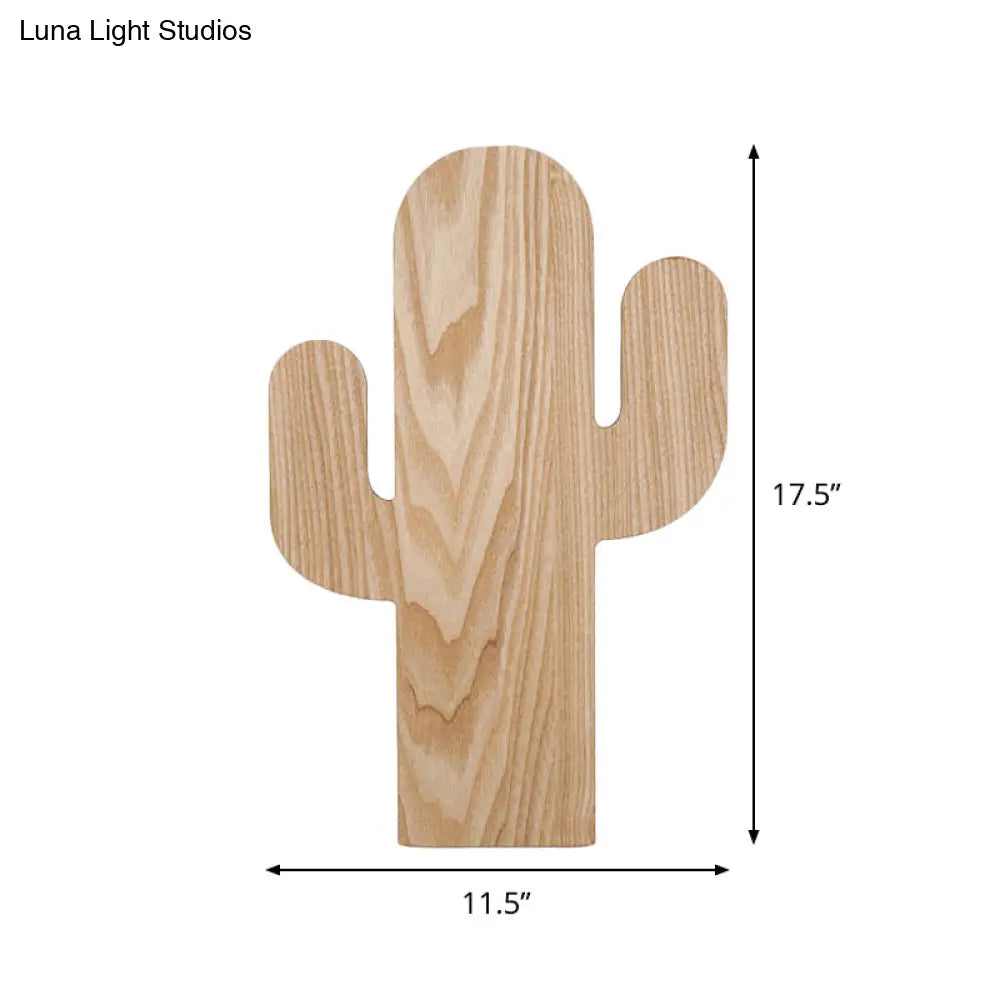 Wooden Shade Led Sconce Light For Bedroom - Wall Mounted In Beige Car/Pineapple/Cactus Designs