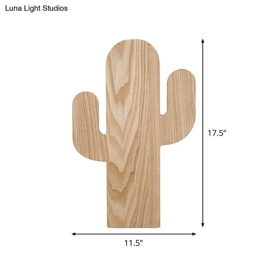 Wooden Shade Led Sconce Light For Bedroom - Wall Mounted In Beige Car/Pineapple/Cactus Designs