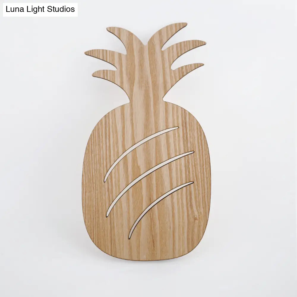 Wooden Shade Led Sconce Light For Bedroom - Wall Mounted In Beige Car/Pineapple/Cactus Designs