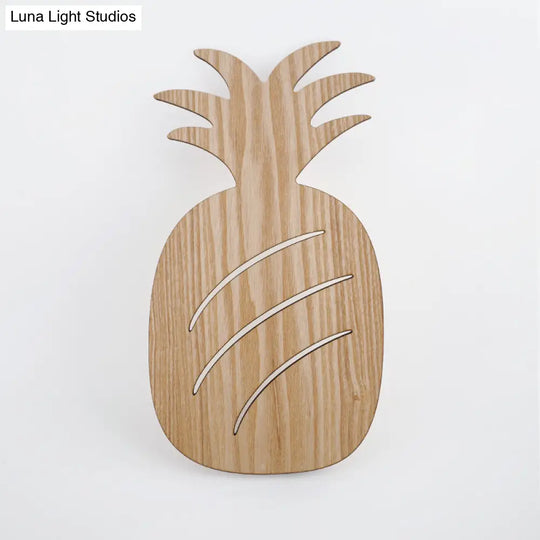 Wooden Shade Led Sconce Light For Bedroom - Wall Mounted In Beige Car/Pineapple/Cactus Designs