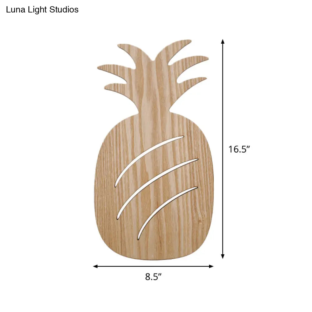 Wooden Shade Led Sconce Light For Bedroom - Wall Mounted In Beige Car/Pineapple/Cactus Designs