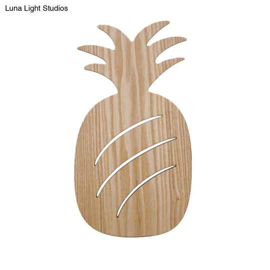 Wooden Shade Led Sconce Light For Bedroom - Wall Mounted In Beige Car/Pineapple/Cactus Designs