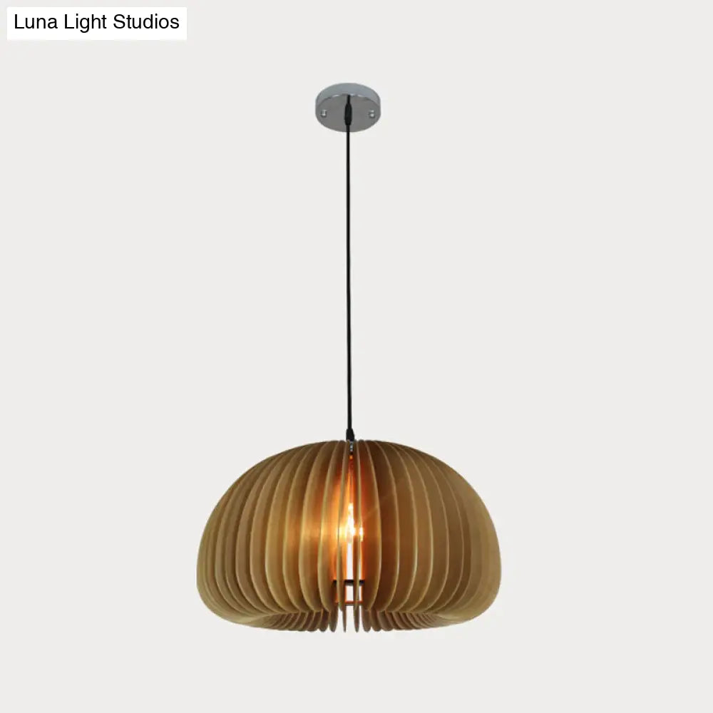 Wooden Single-Light Donut Pendant: Farmhouse-Style Beige Suspension Lighting