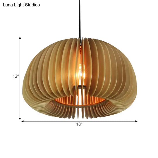 Wooden Single-Light Donut Pendant: Farmhouse-Style Beige Suspension Lighting