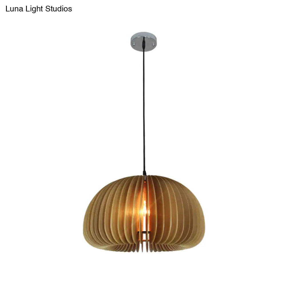 Wooden Single-Light Donut Pendant: Farmhouse-Style Beige Suspension Lighting