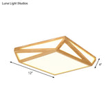 Wooden Square Flush Mount Light Contemporary Bedroom Led Ceiling Lighting Fixture In Beige 12/18