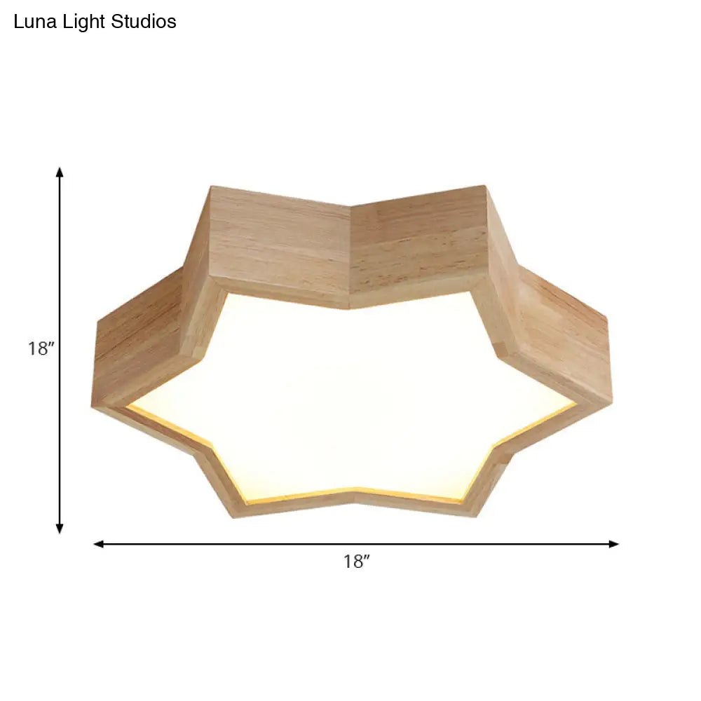 Wooden Star Shape Ceiling Light - Kids Bedroom Simple Style Beige Flush Mount Fixture
