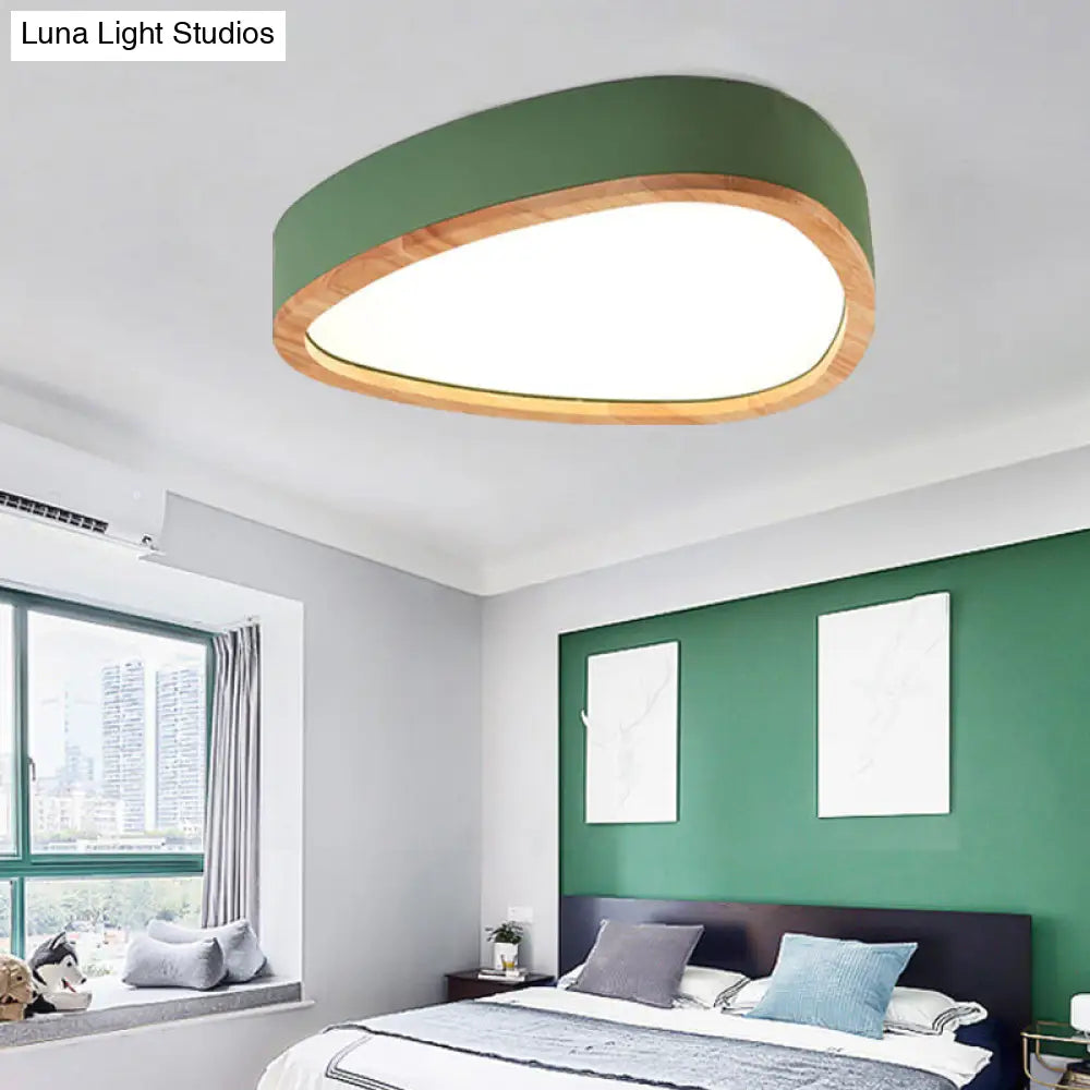 Wooden Teardrop Led Ceiling Light For Boys Bedroom Green / Warm