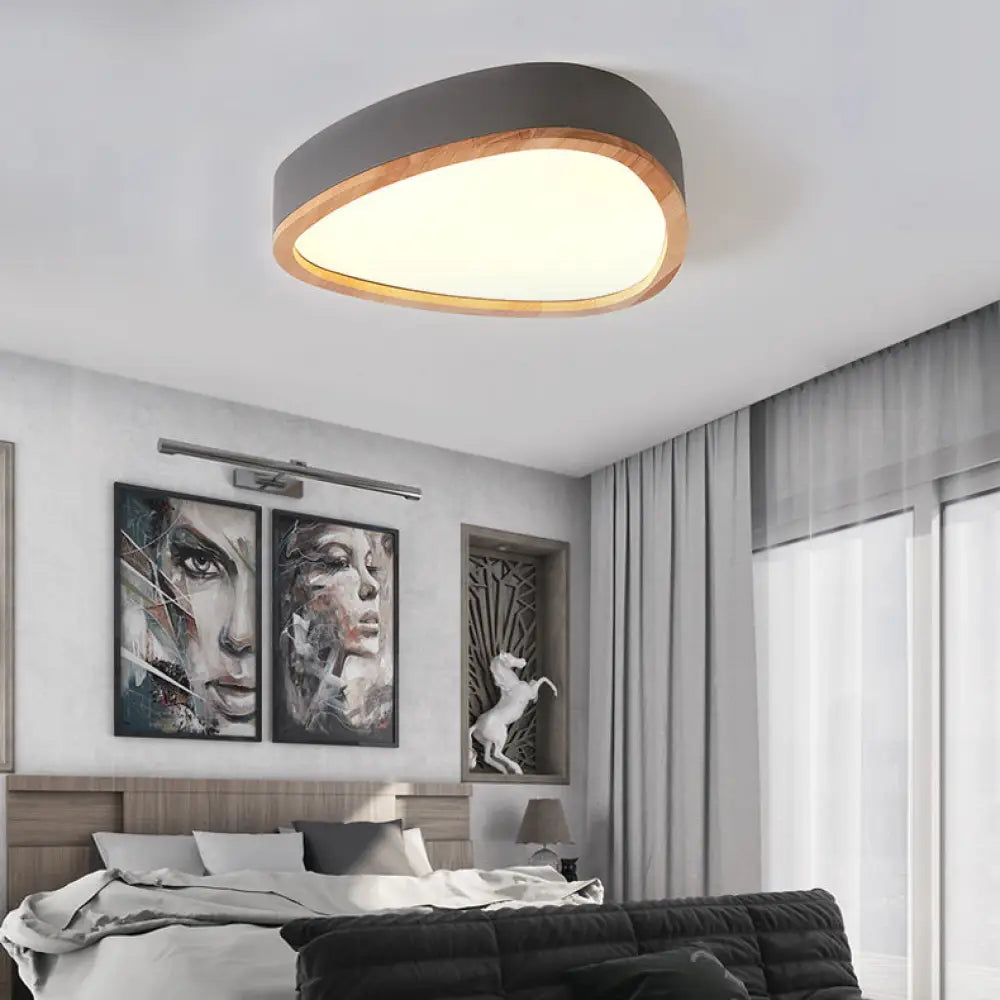 Wooden Teardrop Led Ceiling Light For Boys’ Bedroom Grey / Warm