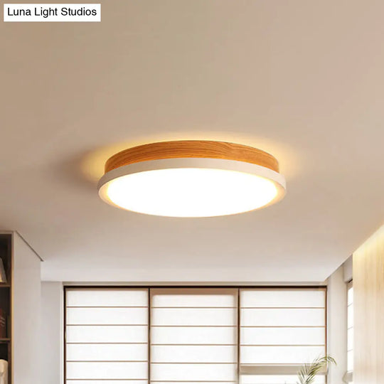 Wooden White Led Bedroom Flush Mount Lamp With Warm Light