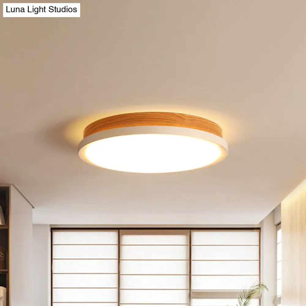 Wooden White Led Bedroom Flush Mount Lamp With Warm Light