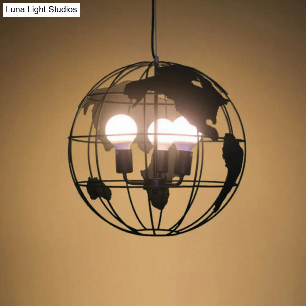 Loft Style Globe Pendant Light Iron Hanging Lamp For Kids Bedroom Black / 11