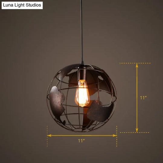 World Globe Pendant Light: Loft Style Single-Bulb Iron Hanging Lamp For Kids Bedroom