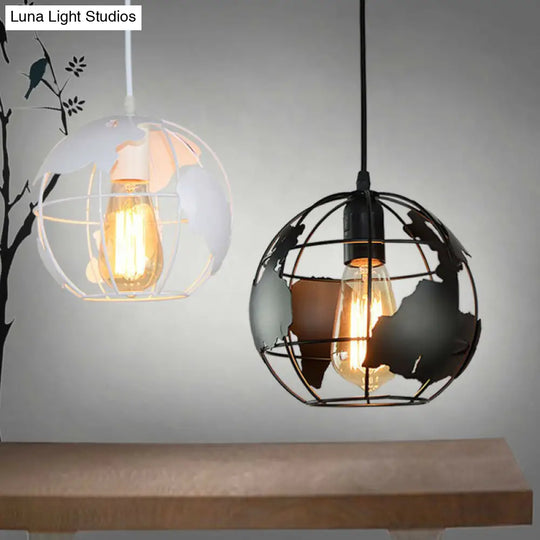 World Globe Pendant Light: Loft Style Single-Bulb Iron Hanging Lamp For Kids Bedroom