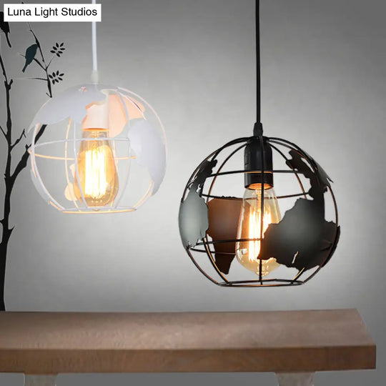 World Globe Pendant Light: Loft Style Single-Bulb Iron Hanging Lamp For Kids Bedroom