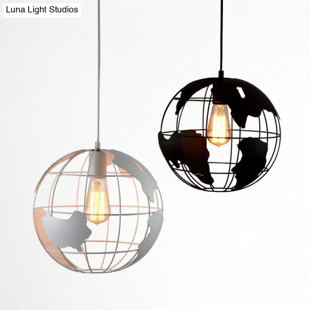 World Globe Pendant Light: Loft Style Single-Bulb Iron Hanging Lamp For Kids Bedroom