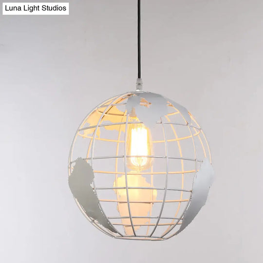Loft Style Globe Pendant Light Iron Hanging Lamp For Kids Bedroom White / 11