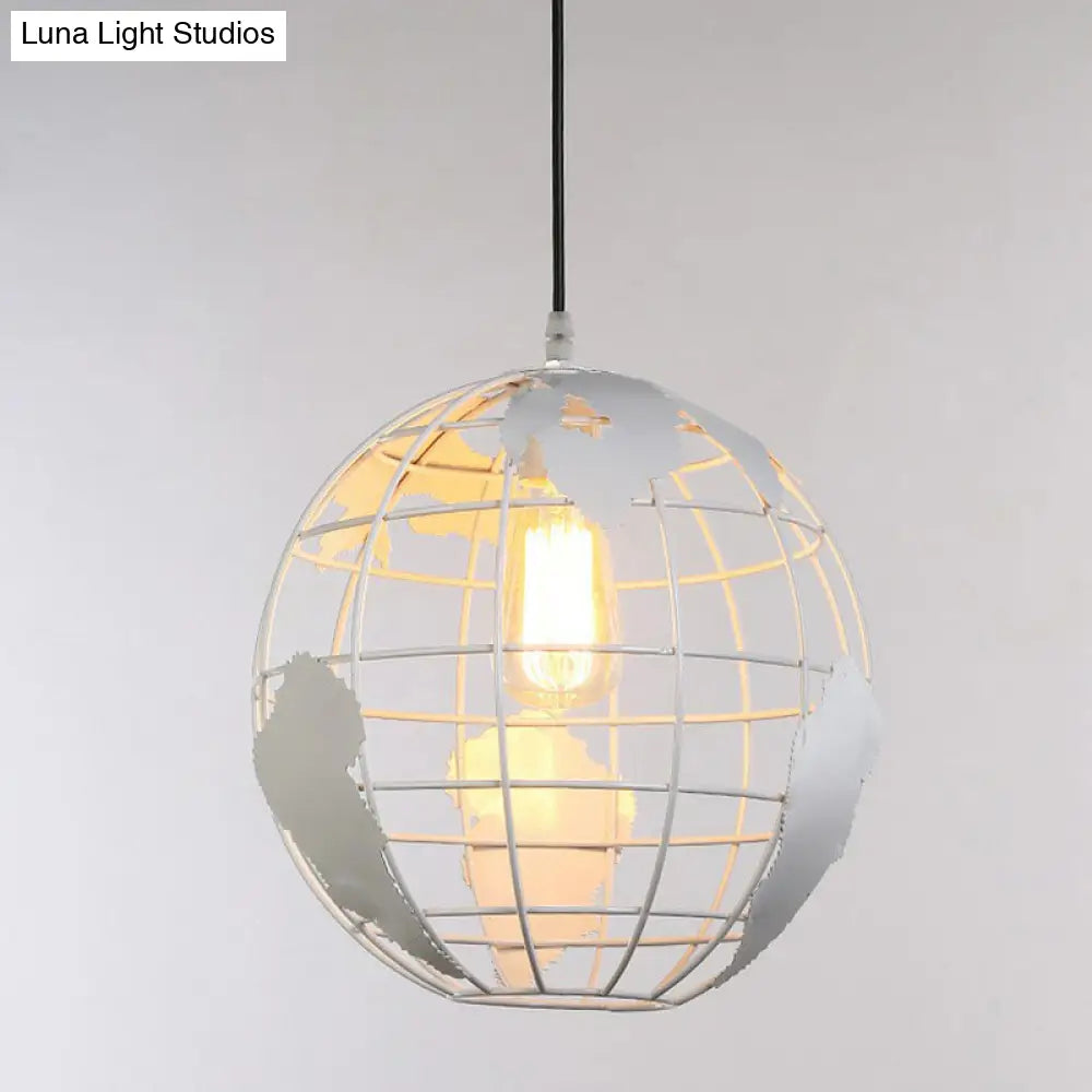 World Globe Pendant Light: Loft Style Single-Bulb Iron Hanging Lamp For Kids Bedroom