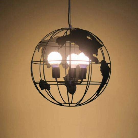 World Globe Pendant Light: Loft Style Single-Bulb Iron Hanging Lamp For Kids Bedroom Black / 11’