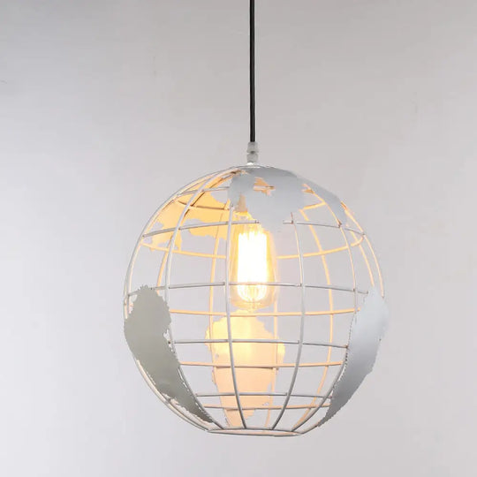 World Globe Pendant Light: Loft Style Single-Bulb Iron Hanging Lamp For Kids Bedroom White / 11’