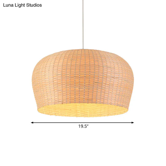 Woven Bamboo Ceiling Pendant Lamp - Asian Single Light 12/19.5 Wide Dome Beige Hanging For