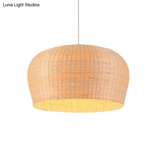 Woven Bamboo Ceiling Pendant Lamp - Asian Single Light 12/19.5 Wide Dome Beige Hanging For