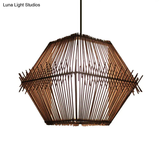 Woven Bamboo Hanging Ceiling Light - Contemporary 1-Head Wood Pendant With/Without Shade