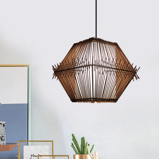 Woven Bamboo Pendant Ceiling Light - Contemporary 1-Head Wood Drop With/Without Shade / With