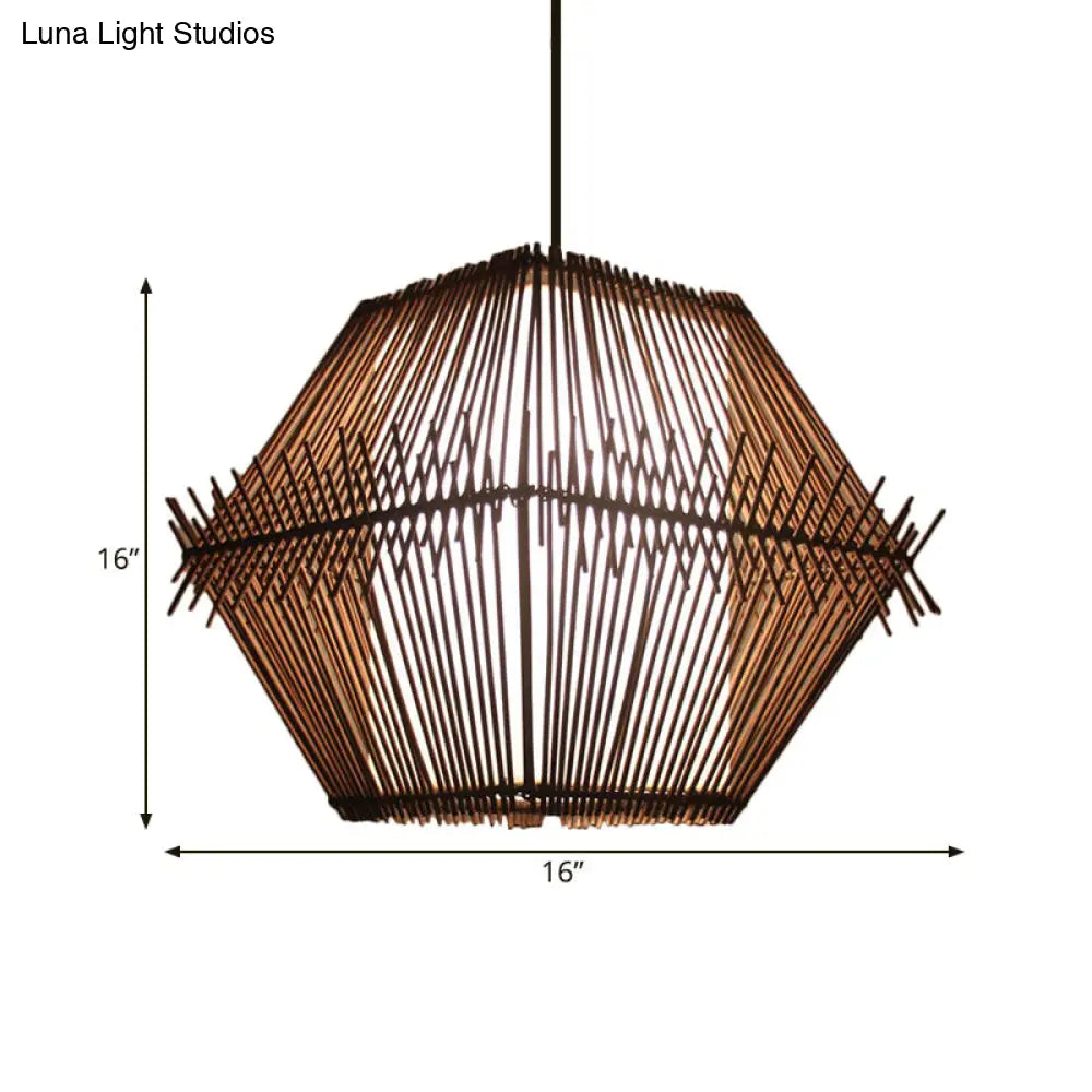 Woven Bamboo Hanging Ceiling Light - Contemporary 1-Head Wood Pendant With/Without Shade