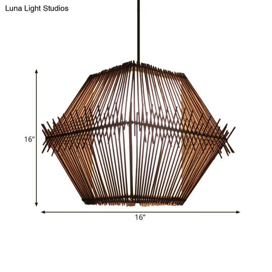 Woven Bamboo Hanging Ceiling Light - Contemporary 1-Head Wood Pendant With/Without Shade