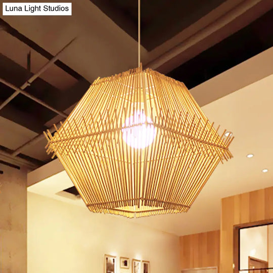 Woven Bamboo Hanging Ceiling Light - Contemporary 1-Head Wood Pendant With/Without Shade / Shadeless