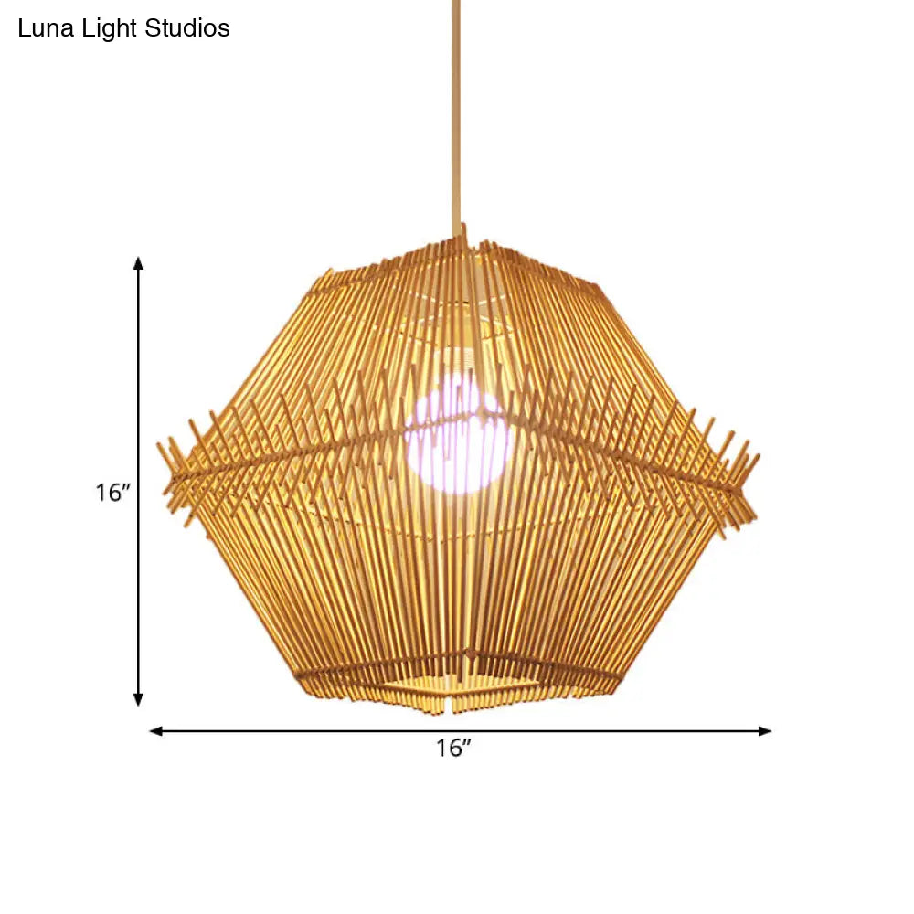 Woven Bamboo Hanging Ceiling Light - Contemporary 1-Head Wood Pendant With/Without Shade