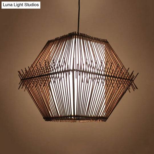 Woven Bamboo Hanging Ceiling Light - Contemporary 1-Head Wood Pendant With/Without Shade