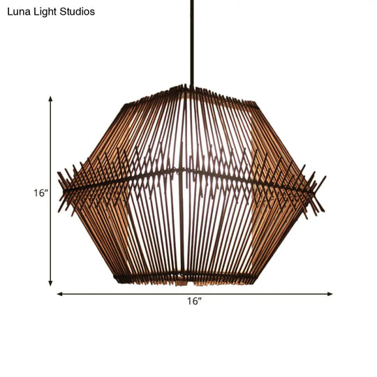 Woven Bamboo Pendant Ceiling Light - Contemporary 1-Head Wood Drop With/Without Shade