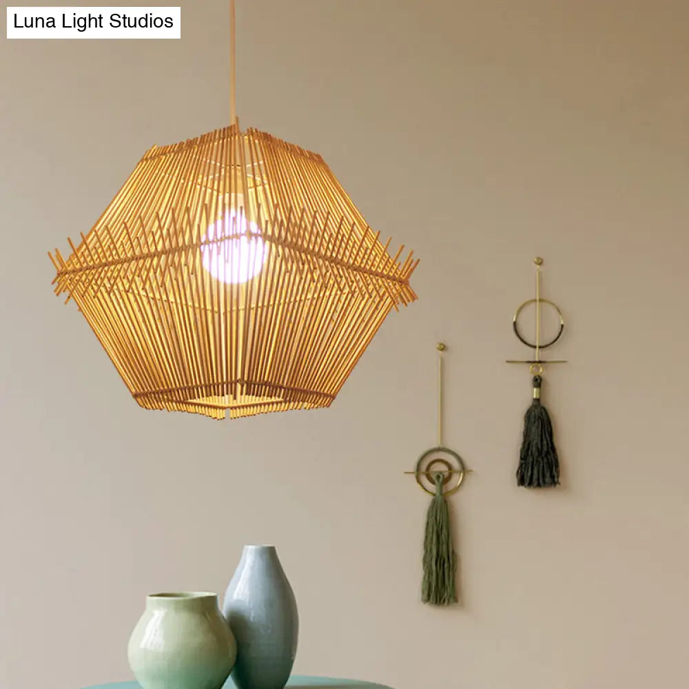 Woven Bamboo Hanging Ceiling Light - Contemporary 1-Head Wood Pendant With/Without Shade